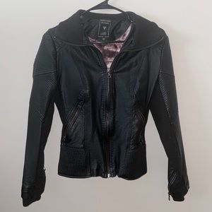 Black leather jacket with design on inside!